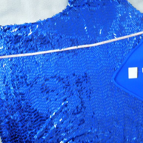 Dress Barn Top Large Petite Blue Sequined Sparkly Evening Blouse - Picture 14 of 15